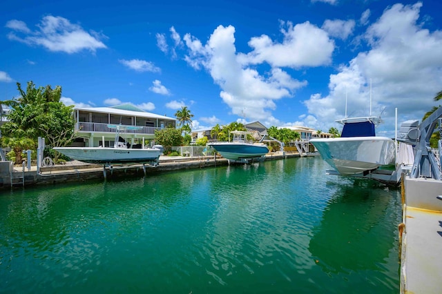 water view featuring a dock