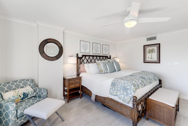 bedroom featuring crown molding and ceiling fan