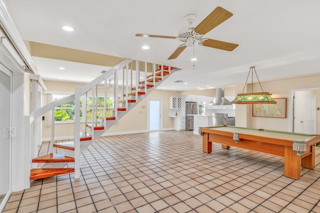 28573 Le Grand Rd, Little Torch, FL 33042 - game room featuring billiards, healthy amount of natural light, ceiling fan, recessed lighting, and light tile patterned floors