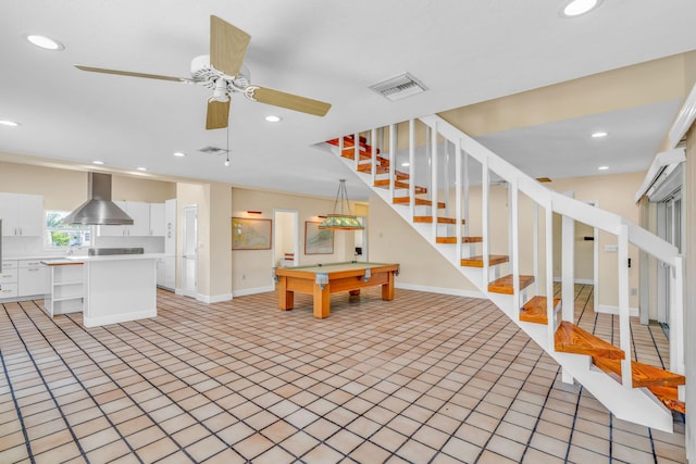 28573 Le Grand Rd, Little Torch, FL 33042 - rec room featuring ceiling fan, billiards table, recessed lighting, and light colored carpet