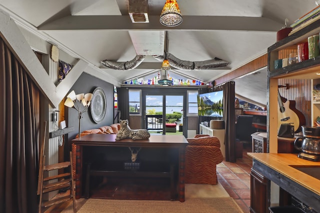 office space with lofted ceiling