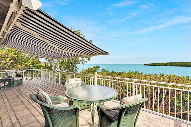 wooden terrace with a water view