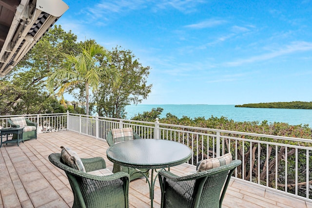 wooden deck featuring a water view