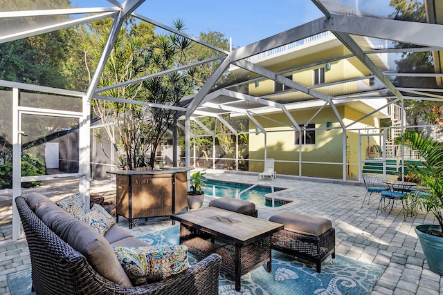 view of patio with a lanai and an outdoor hangout area