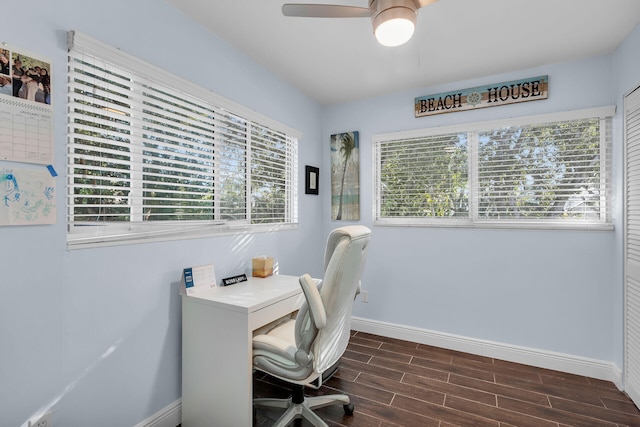 home office with ceiling fan