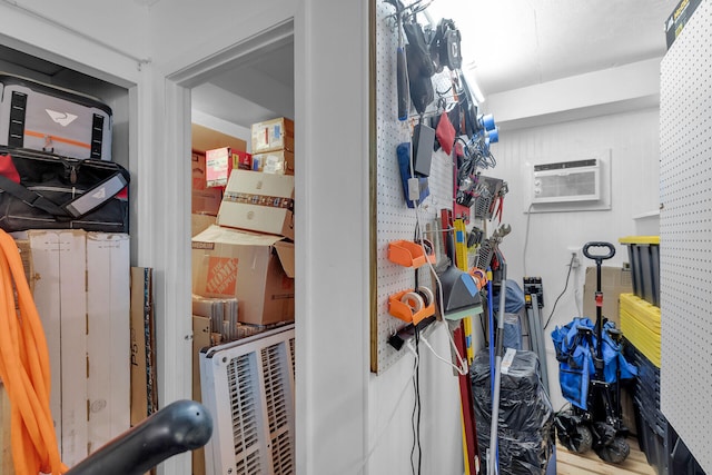 storage area with an AC wall unit