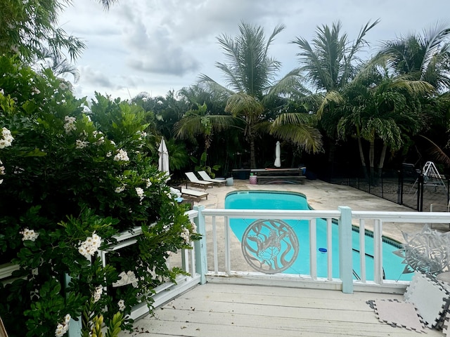 view of swimming pool featuring a patio