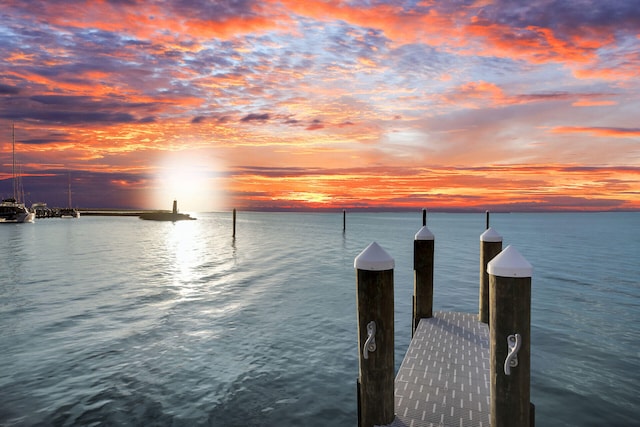 view of dock with a water view