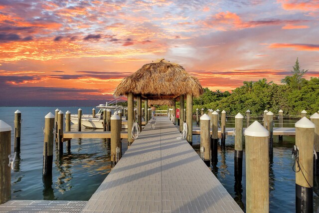 view of dock featuring a water view and boat lift