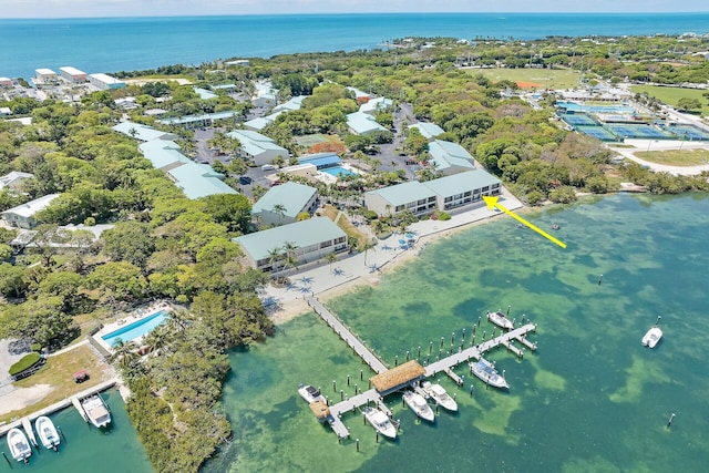 bird's eye view featuring a water view