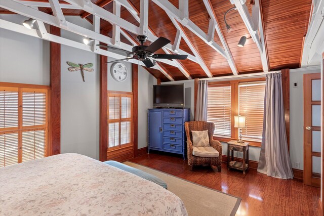 626 Margaret St, Key West, FL 33040 - bedroom with lofted ceiling with beams, wooden ceiling, and dark hardwood / wood-style flooring