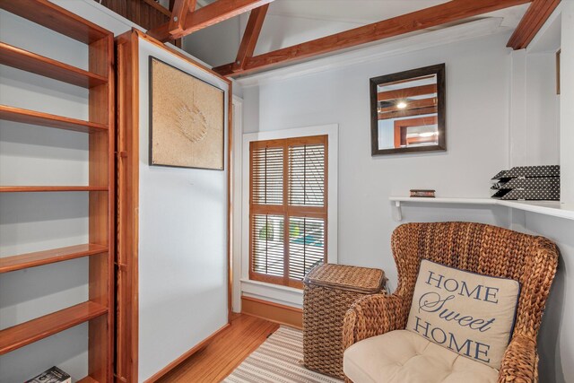 626 Margaret St, Key West, FL 33040 - living area featuring vaulted ceiling with beams and light hardwood / wood-style flooring