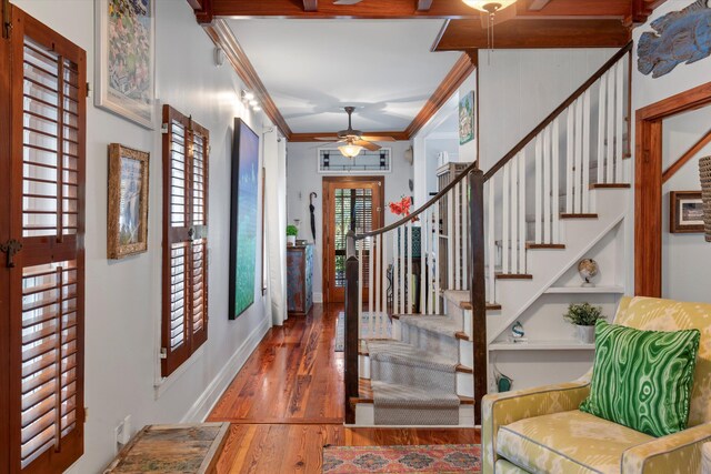 626 Margaret St, Key West, FL 33040 - foyer with crown molding, ceiling fan, and hardwood / wood-style flooring