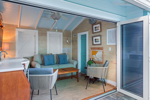626 Margaret St, Key West, FL 33040 - interior space with ceiling fan and lofted ceiling with beams