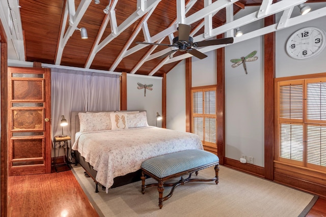 626 Margaret St, Key West, FL 33040 - bedroom featuring hardwood / wood-style flooring, beam ceiling, high vaulted ceiling, and wooden ceiling