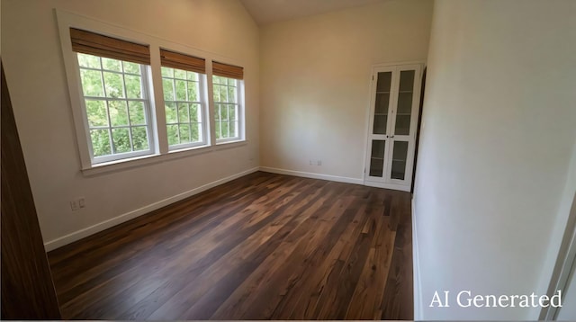 4 Kingfisher Ln, Key West, FL 33040 - unfurnished room with baseboards, dark wood-type flooring, and vaulted ceiling