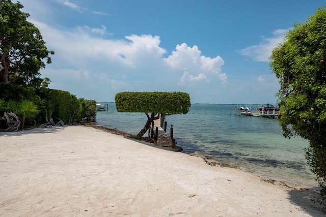 water view with a dock and a beach view