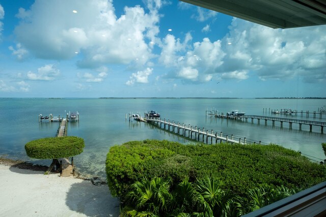 view of dock with a water view