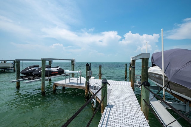 view of dock with a water view