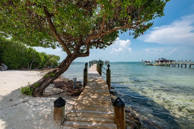 view of dock with a water view