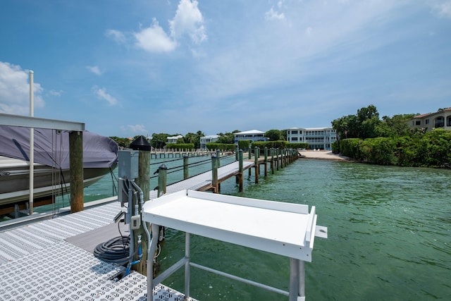 dock area with a water view