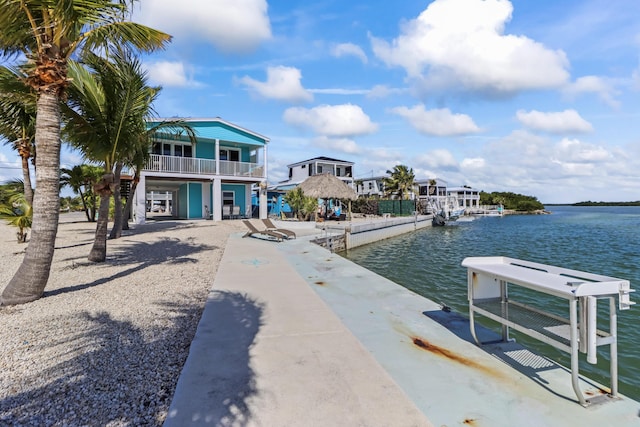 view of dock with a water view