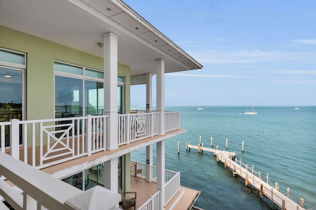 view of dock with a water view