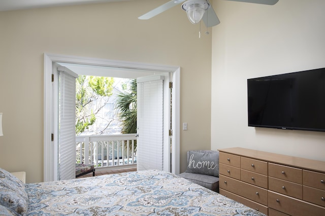 bedroom featuring ceiling fan and access to outside