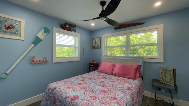 bedroom featuring ceiling fan