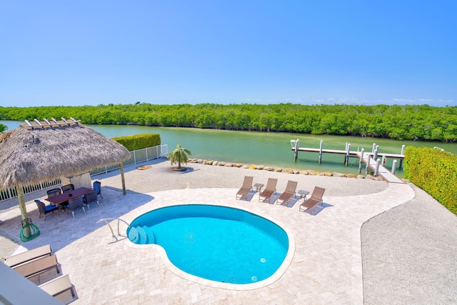 2394 Coco Plum Dr, Marathon, FL 33050 - view of swimming pool with a water view, a patio area, and a gazebo