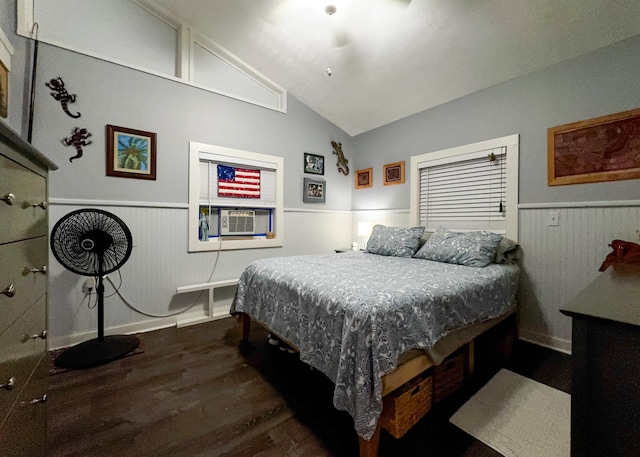 2 Riviera Dr, Big Coppitt, FL 33040 - bedroom featuring a wainscoted wall, cooling unit, dark wood-type flooring, and vaulted ceiling