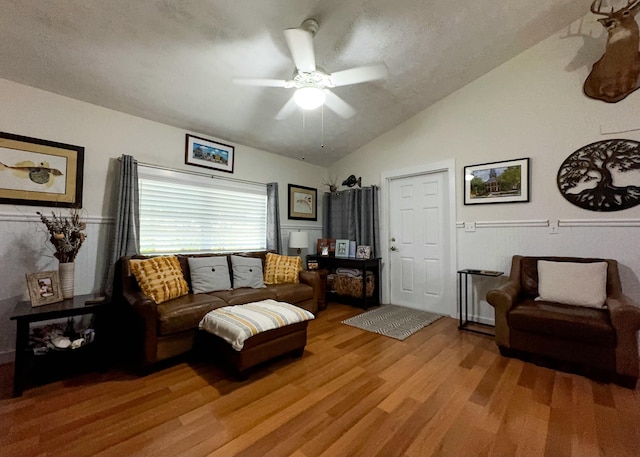 2 Riviera Dr, Big Coppitt, FL 33040 - living area featuring ceiling fan, lofted ceiling, and light wood-style floors