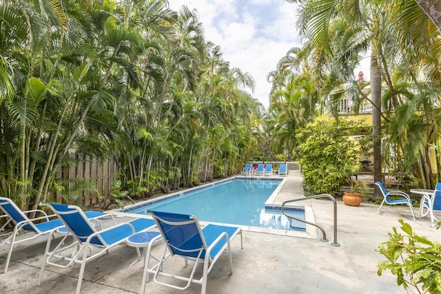 view of swimming pool with a patio