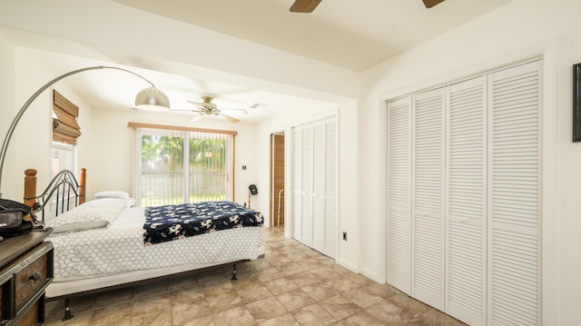 bedroom with ceiling fan and access to outside