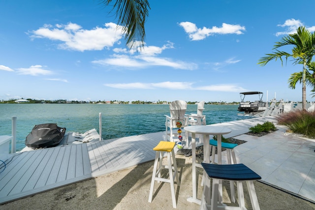 dock area with a water view