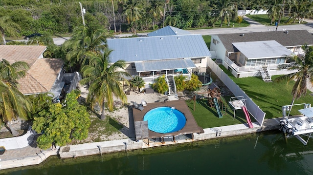 bird's eye view featuring a water view