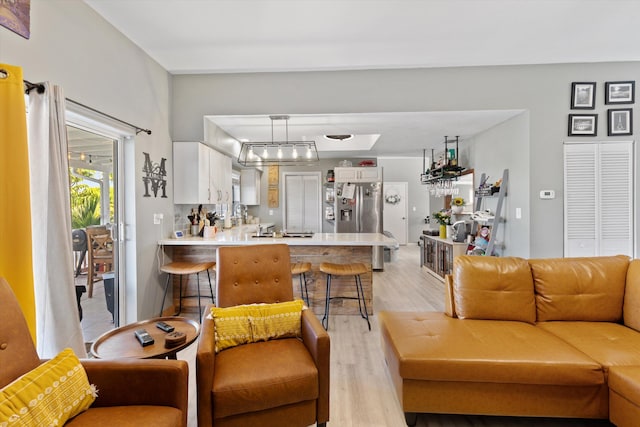 living room featuring light wood-type flooring