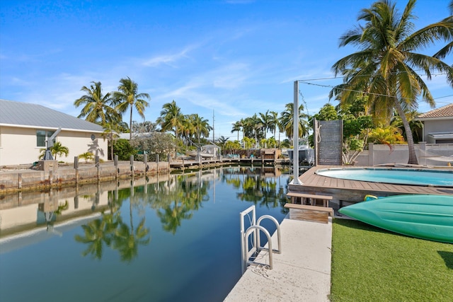 dock area with a water view