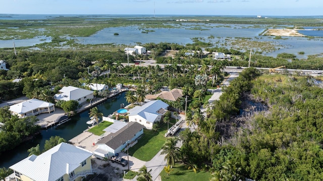 aerial view with a water view