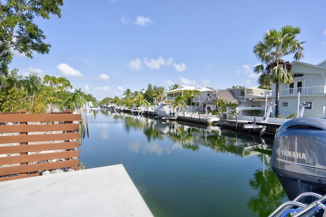 dock area featuring a water view