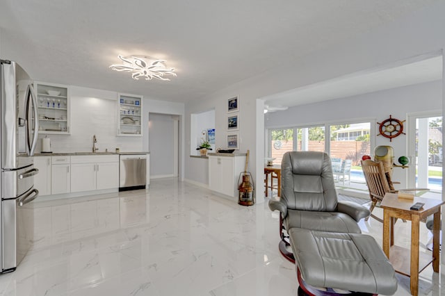 living room with sink