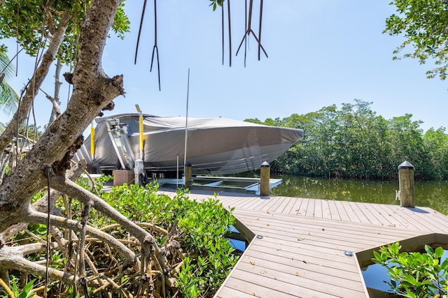 view of dock featuring a water view