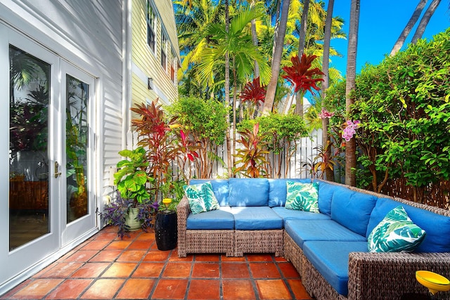 view of patio / terrace featuring french doors and an outdoor living space