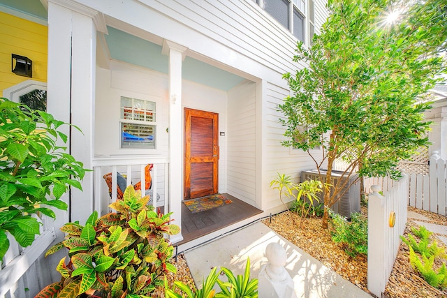 property entrance with central air condition unit