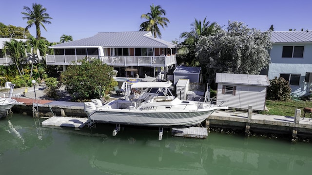 view of dock with a water view