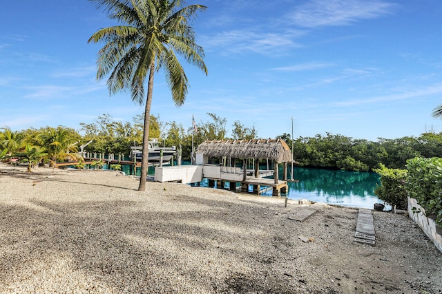 view of dock with a water view