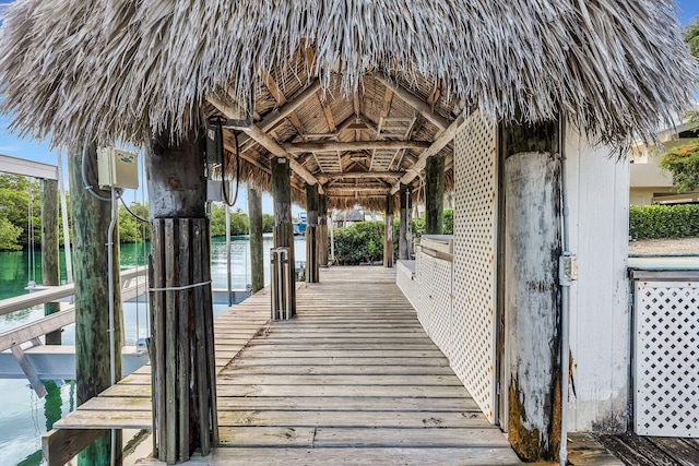 dock area with a water view