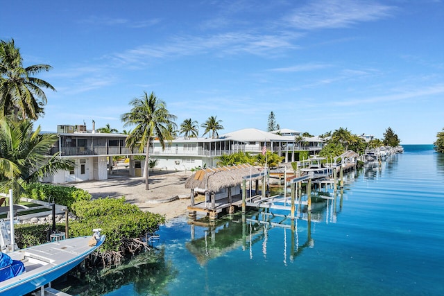 dock area featuring a water view