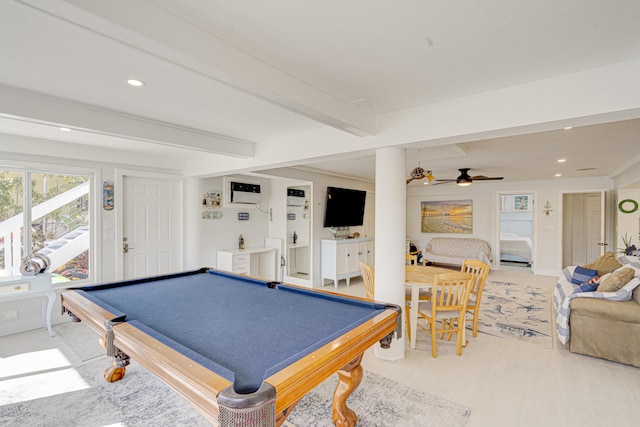 162 Azalea St, Tavernier, FL 33070 - playroom with pool table, recessed lighting, beamed ceiling, and a ceiling fan