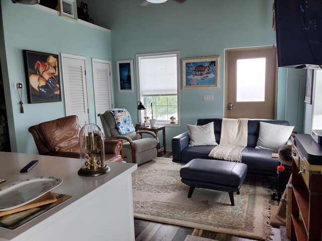 living room with hardwood / wood-style floors